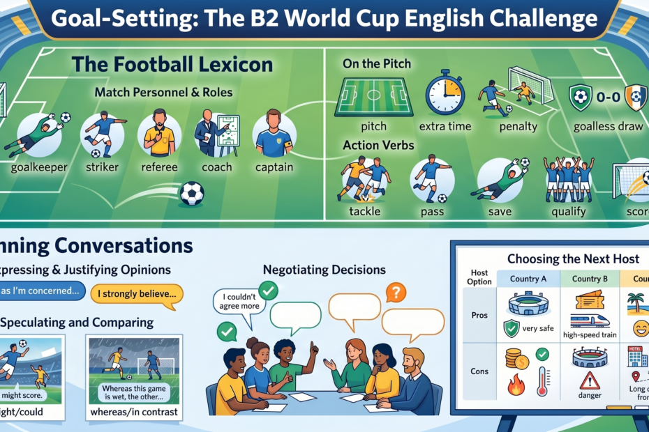Profesor de inglés utilizando Inteligencia Artificial para crear una clase dinámica sobre el Mundial de Fútbol para alumnos B2 Cambridge.